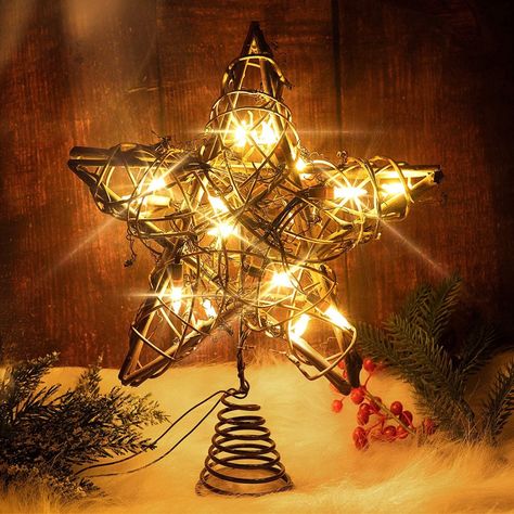 Rustic Christmas Tree Topper, Christmas Tree Topper Rustic, Christmas Star Tree Topper, Xmas Party Decorations, Led Lights Christmas, Xmas Tree Toppers, Christmas Tree Star Topper, Copper Wire Lights, Christmas Tree Tops