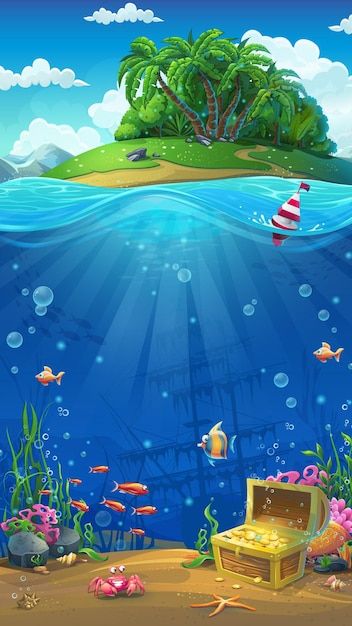 Undersea Mural, Wall Design Painted, Ocean Cartoon, Underwater Cartoon, Underwater Background, Ocean Underwater, Underwater Painting, 동화 삽화, Underwater Scene