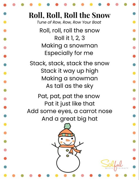 Here’s a fun snowman song to pair with winter preschool activities. This snowman song, set to a familiar tune, is a simple and engaging winter movement song for circle time! Click for a fun Snowman Colouring Craft Freebie to complement the song! ☃️ Snowman Songs For Toddlers, January Circle Time Songs, January Songs Preschool, Snowman Poems For Kids, Winter Circle Time Songs, Snowman Songs For Preschool, Snow Songs For Preschoolers, Snowflake Songs For Toddlers, Snow Songs For Toddlers