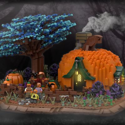 LEGO IDEAS - Spooky Hollow: Pumpkin Cottage Lego Pumpkin, Minecraft Pumpkin, Purple Perennials, Pumpkin Cottage, Witches Cottage, Lego Halloween, Giant Pumpkin, Lego Club, Witch Cottage