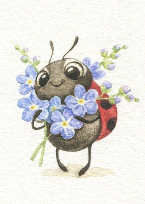 Ladybird Drawing, Ladybug Cartoon, Bugs Drawing, Sketches Doodles, Ladybug Art, Art Sketches Doodles, Cute Animal Illustration, Butterfly Drawing, Art Painting Gallery