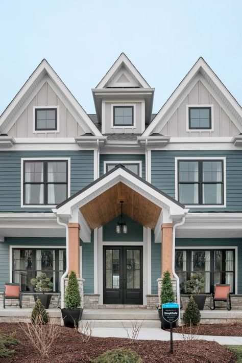 Teal Siding Exterior, Preppy House, Window Color, Craftsman Style Home, Black Windows, Tech Innovation, Cute House, House Paint, Luxury Homes Dream Houses