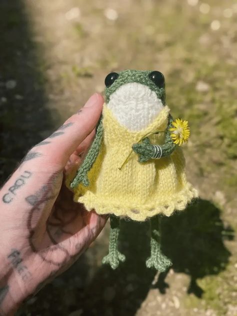 Knit Frog Clothes, Knit Frog Pattern Free, Easy Frog Crochet, Frog Knitting Pattern Free, Frog Doll Pattern, Frog Crochet Pattern Free, Knitting Cartoon, Knitted Frog, Frog Plushie