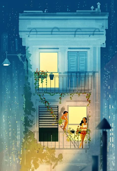 ♔ Pascal Campion - Artiste Français (French) Pascal Campion Art, Pascal Campion, Animation Illustration, Image Painting, New Neighbors, Couple Illustration, Animated Love Images, Sweet Moments, Art Animation