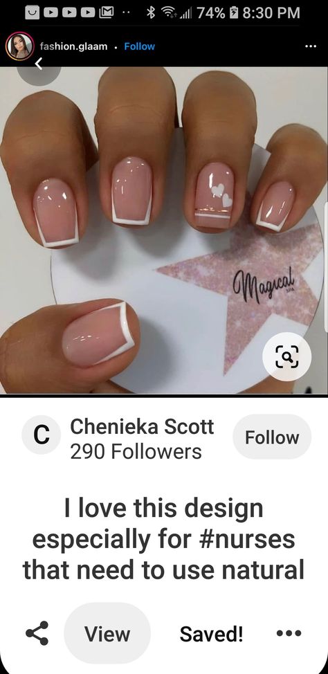 Cute Short Nails For Nurses, Nurses Nails Acrylic, Giving Birth Nail Ideas, Short Work Appropriate Nails, Nurse Length Nails, Short Nails Professional, Nurse Appropriate Nails, Nail Ideas For Labor And Delivery, Cute Nurse Nails