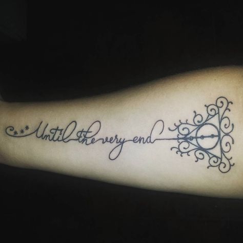 Until The Very End Tattoo, Harry Potter Snake, Harry Potter Quotes Tattoo, End Tattoo, Tattoo Harry Potter, Always Tattoo, Line Art Tattoo, Hp Tattoo, Until The Very End