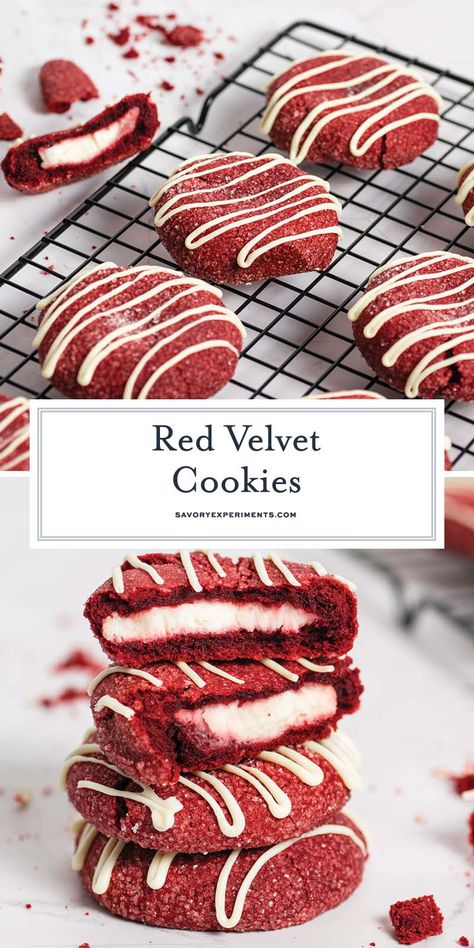 Cream Cheese Filled Red Velvet Cookies, Red Velvet Cookies Stuffed, Cookie With Filling Recipes, Red Velvet Cookies With Cream Cheese Filling, Red Velvet Filled Cookies, Cream Cheese Cookie Filling, Cream Cheese Stuffed Red Velvet Cookies, Cream Cheese Filling For Cookies, Stuff Cookies Recipes