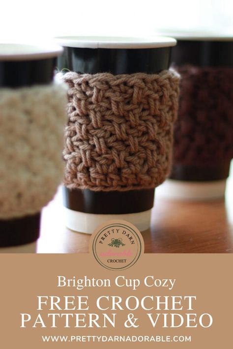 Brighton Crochet Cowl Pattern · Pretty Darn Adorable Crochet Coffee Cup, Cup Cozy Crochet Pattern, Coffee Cozy Pattern, Cup Cozy Pattern, Crochet Mug Cozy, Bandeau Au Crochet, Crochet Coffee Cozy, Beau Crochet, Crochet Coffee