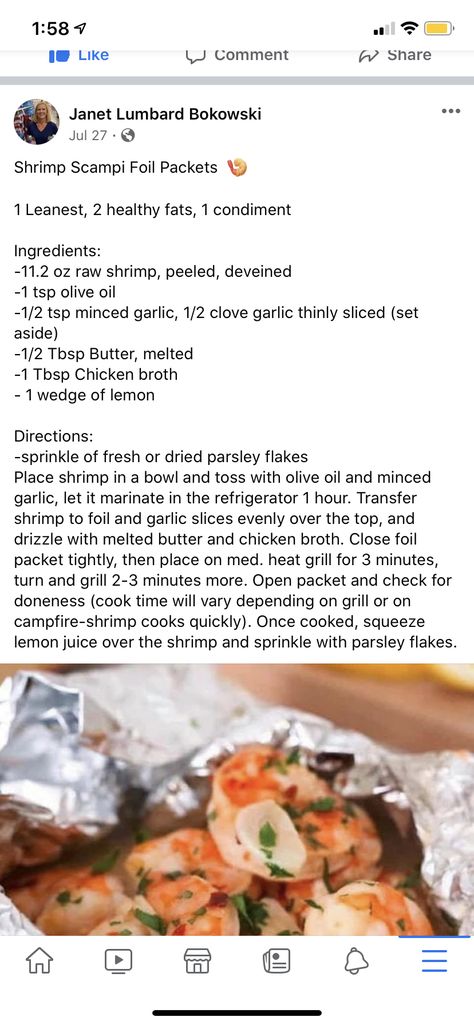 Shrimp Scampi Foil Packets, Lean And Green, Green Meals, Lean And Green Meals, Foil Packets, Shrimp Scampi, Minced Garlic, Healthy Fats, Garlic Cloves