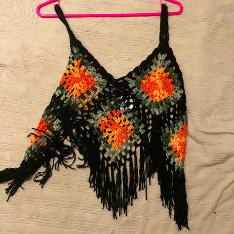 Crochet Tank Top With Fringe Accents. Never Worn, Still Has Tags Witchy Crochet, Fringe Tank Top, Crochet Fringe, Crochet Tank Top, Crochet Inspo, Crochet Tank, Crochet Pillow, Crochet Tops, Crochet Fashion