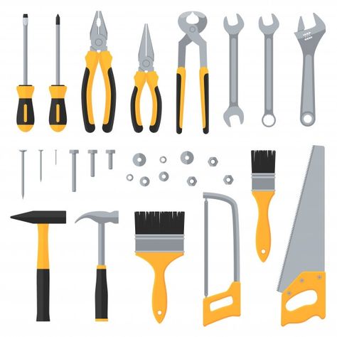 Construction hardware industrial tools v... | Premium Vector #Freepik #vector #vintage #hand #brush #construction Woodshop Tools, Plastic Tool Box, Wooden Tool Boxes, Carpentry Tools, Construction Tools, Flat Icons, Work Tools, Home Tools, Fathers Day Crafts