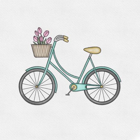 Bike Sketch Simple, Cute Bike Drawing, Simple Bicycle Drawing, How To Draw A Bike Easy, Easy Bicycle Drawing, Bycicle Drawings Easy, Bike Illustration Simple, Riding A Bike Drawing, Bike Drawing Sketches