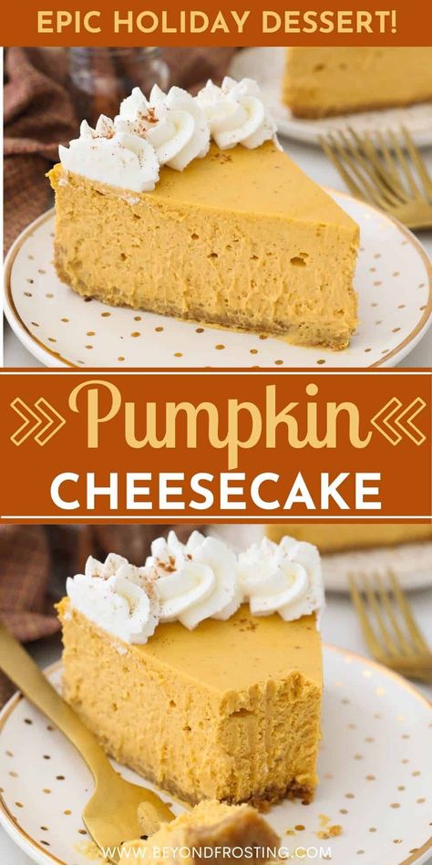 This smooth, rich and creamy Pumpkin Cheesecake is a lovely Thanksgiving dessert idea! It's easy to make with a buttery graham cracker crust and a fluffy whipped cream topping. Pumpkin Swirl Cheesecake, Pecan Crust, No Bake Pumpkin Cheesecake, Pumpkin Cheesecake Recipes, Preppy Kitchen, Best Cheesecake, Easy Cheesecake Recipes, Fall Spices, Pumpkin Flavor