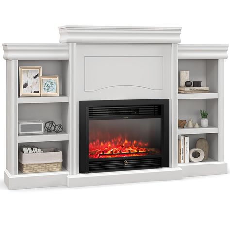 Tv Cabinet With Fireplace, Cabinet With Fireplace, Shelves Entertainment Center, Tv Console With Fireplace, Electric Fireplace Inserts, Electric Fireplace Tv, Flame Colors, Built In Electric Fireplace, Electric Fireplace Tv Stand