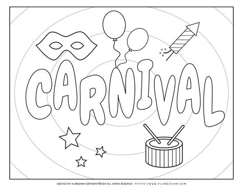 Carnival - Coloring Page Worksheet - Carnival Poster | Planerium Carnival Printables, Carnival Poster, Carnival Activities, Coloring Crafts, Carnival Crafts, Carnival Celebration, Camping Coloring Pages, Kids Carnival, Carnival Posters