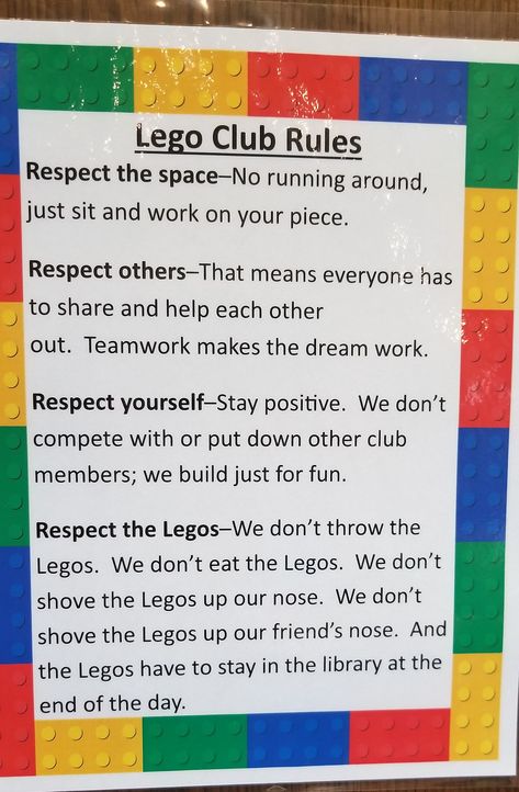 After School Lego Club, Lego Club Activities, Lego Club Challenges, Lego Club Rules, Robotics Club Ideas, Lego Therapy Free Printable, Lego Group Activities, School Lego Club, Lego Club Ideas For Elementary Schools