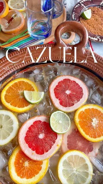 Growing Up Sarita | Easy Mexican Recipes on Instagram: "Cazuela cocktail! A simple batch cocktail for hosting! This cazuela cocktail recipe comes together so easily! Ice, tequila and squirt. Garnish with citrus and you’re ready to host your gathering. Is that not the easiest cocktail punch?! Cazuela Cocktail Recipe: Tequila 1 bottle Squirt Kosher salt 1 bag of ice *Tequila depending on number of guests. If we’re expecting more than 5-6 guests I add the whole bottle. Otherwise, I ball p Tequila And Squirt, Tequila Punch, Bag Of Ice, Cocktail Punch, Easy Mexican Recipes, Mexican Cocktails, Citrus Drinks, Batch Cocktails, Yummy Alcoholic Drinks