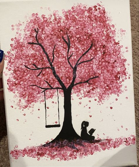 Tree Painting Easy, Cherry Blossom Drawing, Pencil Tree, Arte Aesthetic, Seni Pastel, Cherry Blossom Painting, Beauty Culture, Tree Artwork, Simple Canvas Paintings