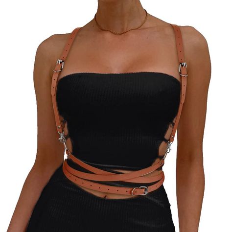 PRICES MAY VARY. Goth Belt can be adjusted size freely with buckle,it can be changed according to the size of the thigh and Waist Women leather harness belts is made of PU Faux leather,soft, durable,adjustable and easy to wear Punk harness belt comes in a classic black design -two shoulder straps with buckle,adds a little extra edge to so many different outfits Fashion Harness can be matched with your any daily outfit,such as T-Shirt,shirt, dress,you can spruce up your any style shirt and just t Body Harness Outfits, Belts For Women Fashion, Fashion Harness, Harness Outfit, Harness Belt, Rave Accessories, Different Outfits, Punk Fashion, Black Design