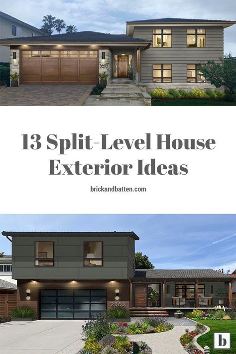 Split Level Craftsman Exterior, Exterior Raised Ranch Remodel, Split Entry Home Exterior, Split Home Remodel Exterior, Side Split Renovation, Split Entry House Exterior, Modern Split Level Exterior Remodel, Split Level Modern Exterior, 1970 Split Level Remodel Exterior