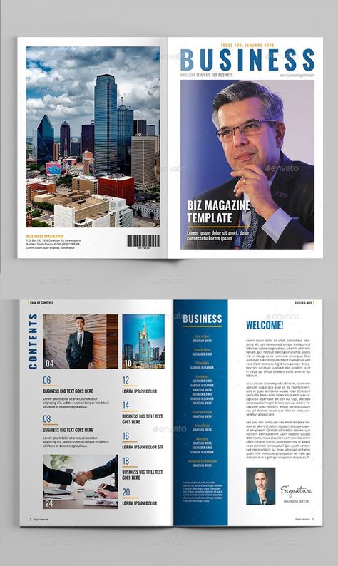 Business Magazine Template, This can be used for business, corporate or any others purpose. Total 32 custom pages. Super simple to edit and customize with your own details! Corporate Magazine Layout Design, Business Magazine Design, Business Magazine Layout Design, Business Magazine Cover, Magazine Back Cover, Corporate Magazine, Free Font Websites, Company Magazine, Magazine Format