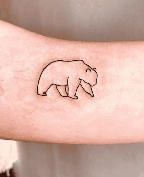 Patchwork Bear Tattoo, Linework Bear Tattoo, Outline Of A Bear Tattoo, Small Bear Tattoo Men, Line Work Bear Tattoo, Three Bear Tattoo, Bear Outline Tattoo Silhouette, Grizzly Bear Outline Tattoo, Outline Bear Tattoo