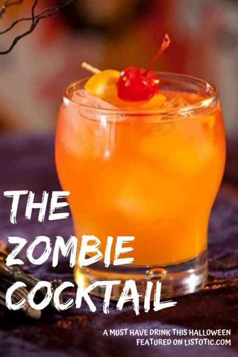 Crowd Pleasing Cocktails, Zombie Alcohol Drink, Zombie Recipe Cocktails, Tipsy Zombie Drink Recipe, Spiked Punch Halloween, Orange Halloween Drinks Alcohol, Good Cocktail Drinks, Fruity Halloween Alcohol Drinks, Fruity Fall Cocktail