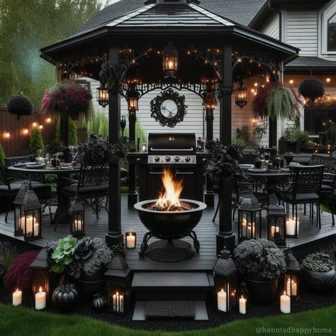 All Posts • Instagram All Black Garden, Gothic House Outside, Goth Outdoor Decor, Gothic Patio Ideas, Goth Patio, Gothic Garage, Gothic Yard, Gothic Backyard, Gothic Patio