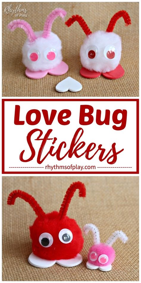 Prek Valentines, Critter Crafts, Bug Stickers, Valentines Board, Preschool Valentine Crafts, Kindergarten Valentines, February Crafts, Children Crafts, Easy Valentine Crafts