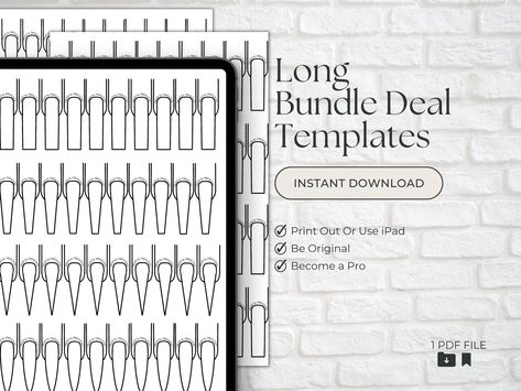 Nail Template Coffin, Printable Nail Art Templates, Nail Planner, Long Nails Design, Printable Nail Art, Nail Template, Art Planner, Art Plan, Square Nail