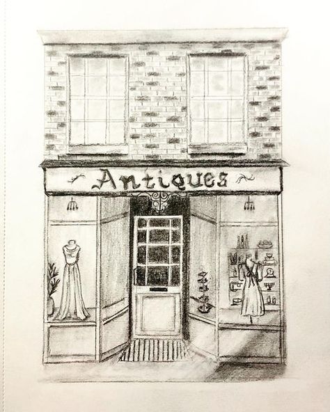 Rebecca Pappas on Instagram: "Antique Shop Drawing #antiques #drawing #draw #art #pencil" Store Design Drawing, Book Shop Drawing, House Drawing Aesthetic, Vintage Drawing Sketches, Shops Drawing, Store Sketch, Store Drawing, Book Maps, Town Drawing