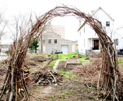 These drawings are meant as instructional drawings to reproduce the photo of this arch (instructions are for inside use). When finished ar... Arch Made From Tree Branches, Diy Stick Archway, Twig Archway Diy Branches, Branch Arch Diy, Diy Rustic Arbor, Christmas Arches Outdoor Diy, Branch Archway, Tree Branch Wedding Arch, Branch Arch Wedding