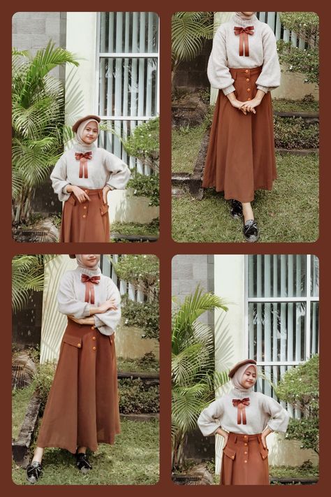 Outfit Hijab Retro, Outfit Yearbook Vintage, Vintage Outfits Hijab Year Book, Outfit Vintage Hijab, Vintage Hijab, Enola Holmes, Outfit Hijab, Ootd Hijab, Daily Style