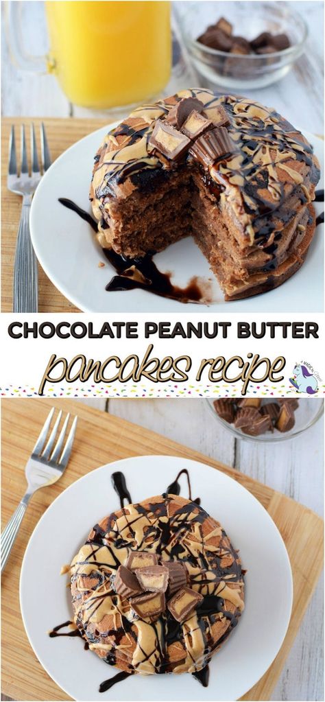 Peanut Butter Pancake Recipe, Peanut Butter Waffles, Pancakes Chocolate, Pancake Dessert, Peanut Butter Pancakes, Butter Pancakes, Chocolate Pancakes, Chocolate Chip Pancakes, Chocolate Peanut Butter Cups