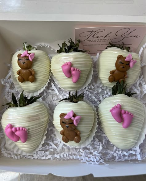 Bear Themed Chocolate Covered Strawberries, Bear Theme Strawberries, We Can Bearly Wait Chocolate Covered Strawberries, Bear Gender Reveal Treats, Teddy Bear Chocolate Strawberries, Teddy Bear Strawberries, Bear Chocolate Covered Strawberries, Baby Shower Chocolate Covered Strawberry, Baby Girl Teddy Bear Shower Ideas