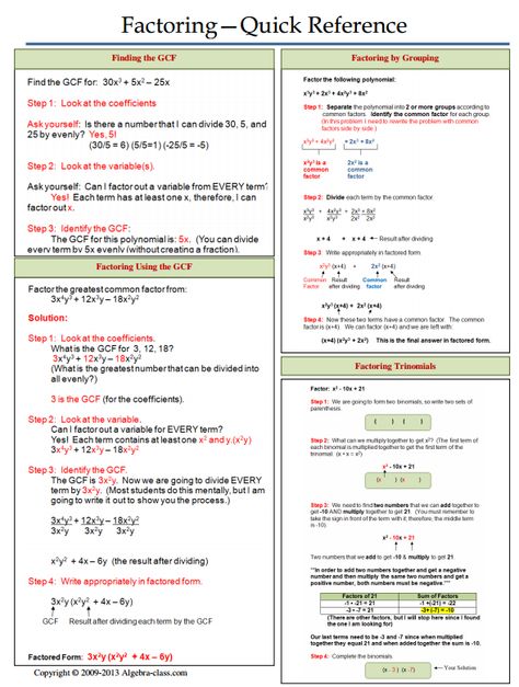 Factoring - Quick Reference Factoring Cheat Sheet, Factorising Notes, Quadratic Equations Notes Grade 9, Factoring Polynomials Notes, Algebra Factoring, Polynomials Worksheet, Math College, Multiplying Polynomials, Factoring Polynomials