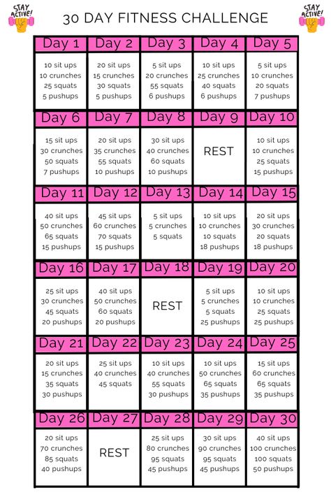 No Gym Workout Ideas - DIY Cuteness Beginner Workout Challenge, Workout Calender, Gym Workout Ideas, No Gym Workout, Teen Workout, Workout Routine At Home, 30 Day Fitness Challenge, Teen Workout Plan, 30 Day Ab Challenge