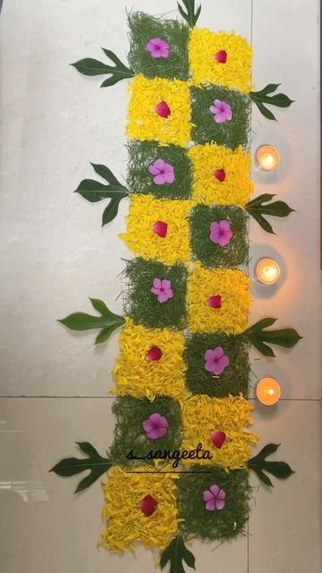 Sangeeta Sharma on Instagram: "Ekadashi Border Rangoli Today is the auspicious day of Ekadashi. Ekadashi in Sanskrit means 'the Eleventh Day,' which occurs twice in a lunar month. Ekadasi and movement of the moon has a direct correlation with the human mind. It is believed that during Ekadashi,our mind attains maximum efficiency giving the brain a better capacity to concentrate. Study says, from the eleventh day till fifth day post new moon or full moon day, moon influences us maximum and imb Flower Wall Decor Diy, Full Moon Day, Flower Garland Diy, Simple Flower Rangoli, Easy Rangoli Designs Videos, Moon Day, Border Rangoli, Very Easy Rangoli Designs, Rangoli Designs Photos