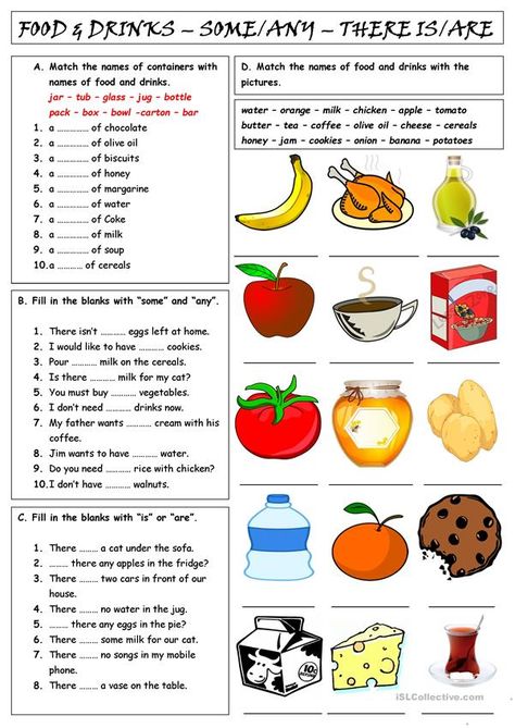 Some Any, Materi Bahasa Inggris, Food Vocabulary, English Exercises, Learning English For Kids, English Lessons For Kids, English Activities, Vocabulary Worksheets, English Food