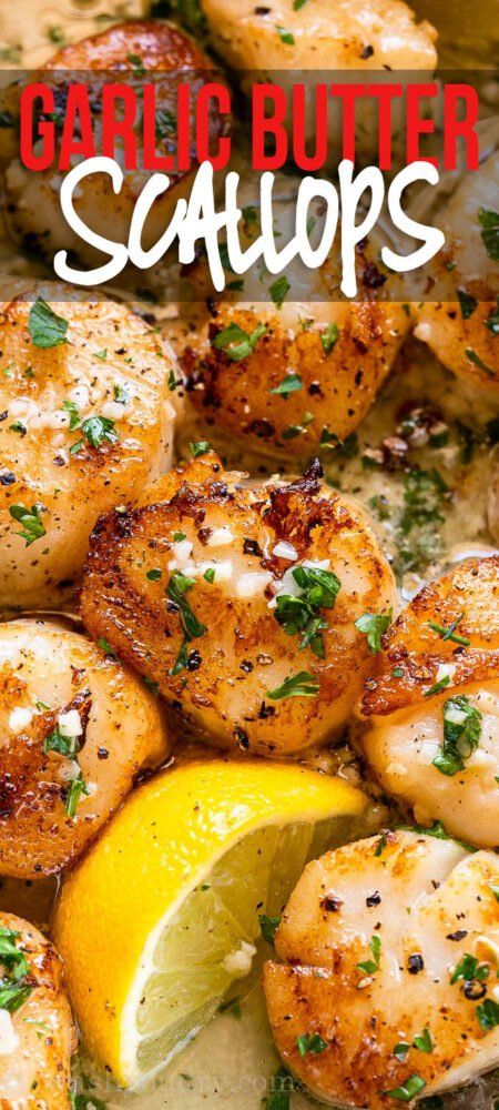 These simple Garlic Butter Scallops are pan-seared and seasoned to perfection. Serve by themselves or over freshly cooked pasta for an elegant, yet quick meal. Butter Scallops Recipe, Garlic Butter Scallops Recipe, Garlic Butter Scallops, Simple Garlic Butter, Smoked Seafood, Easy Scallop Recipes, Butter Scallops, Scallop Pasta, Scallops Recipe