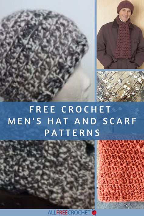 8 Free Crochet Men's Hat and Scarf Patterns Mens Scarf Crochet Pattern Free, Crochet Patterns For Men, Crochet Mens Hat Pattern, Mens Hat Pattern, Crochet Mens, Crochet Hat And Scarf, Crochet Bra Pattern, Mens Crochet Beanie, Crochet Mens Scarf