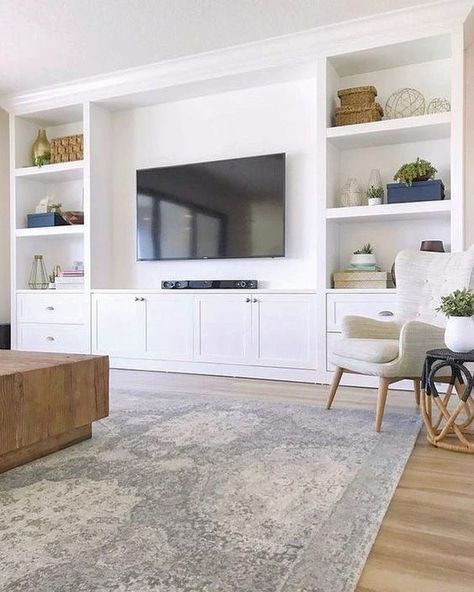 Stone Creek on Instagram: “Media Walls & Cabinets Sales Event!!!! ⁣ .⁣ ⁣ .⁣ ⁣ #customcabinetry #liketkit #liketoknowit #myoklstyle #bhghome #bhgstylemaker…” Wall Unit Designs, Built In Shelves Living Room, Living Room Wall Units, Living Room Built Ins, Living Room Entertainment Center, Muebles Living, Living Room Entertainment, Living Room Tv Wall, Family Room Design