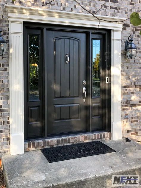 Outside Doors Ideas, Doors For Entrance, From Door Ideas House, Home Window Design Modern, Front Door And Windows Entrance, Window Beside Door, Beautiful Entrance Doors, Front Door And Window Design, Pella Front Door