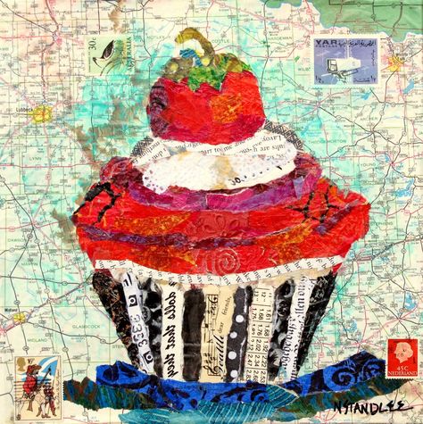 mixed media art ideas | Collage Cupcake Painting ~ "Dear Friends" ~ Mixed Media Painted Paper ... Nancy Standlee, Kollage Konst, Cupcake Painting, Kunstjournal Inspiration, Seni Pastel, Collage Kunst, Collage Art Projects, Paper Collage Art, Cupcake Art