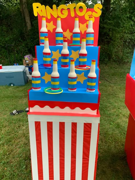 Circus Homecoming Theme, Vbs Circus Theme, Carnival Diy Decorations, Carnival Decorations Diy, Diy Carnival Decorations, Diy Carnival Games For Kids, Cardboard Carnival Games, School Carnival Decorations, Carnival Games Diy