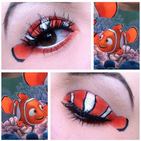 Nemo (Make-Up by xoxoKarBear @Instagram) #FindingNemo Finding Nemo Makeup, Nemo Makeup, Finding Nemo Costume, Nemo Costume, Disney Inspired Makeup, Fish Makeup, Fish Costume, Ocean Theme Party, Face Painting Easy