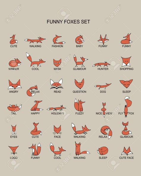 Fox icons, collection for your design. Vector illustration Stock Vector - 57955801 Orange Living Room Ideas, Fox Drawing Sketches, Funny Foxes, Sustainable Living Room, Cute Fox Drawing, Fox Sketch, Fox Tattoo Design, Fox Drawing, Logo Design Set