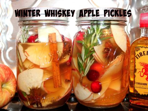 ~Winter Whiskey Apple PICKLES! | Oh Bite It Apple Pickles, Pickled Apples Recipe, Homemade Fireball, Pickled Apples, Pickle Recipes, Fireball Whiskey, Survival Quotes, Warm Apple, Fall Fruits