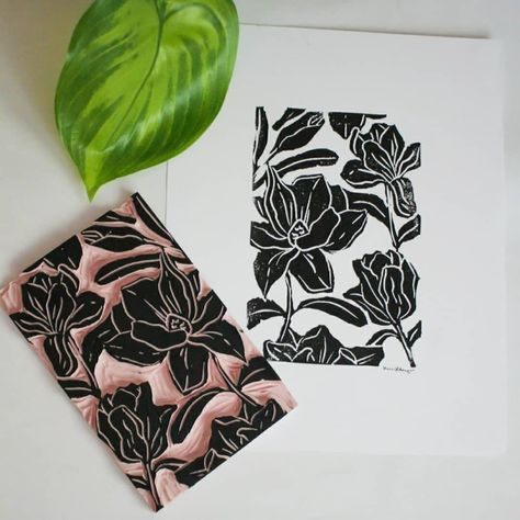 Block Print Art Ideas, Linorez Ideas, Flower Linoleum Print, Linoleum Print Ideas, Bloomed Flower, Print Making Designs, Brown Pelican, Lino Printing, Linoleum Print