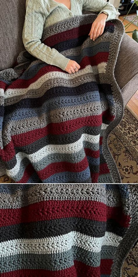 25 Best Crochet Afghans Patterns Crochet Blanket To Use Up Yarn, Crochet Blanket For Men Free Pattern, California King Crochet Blanket Pattern, Boys Crochet Blanket Pattern Free, Afghan For Men Crochet, Crocheted Striped Afghans, Dark Color Crochet Blanket, Multicolor Crochet Blanket Patterns Free, Crochet College Blanket